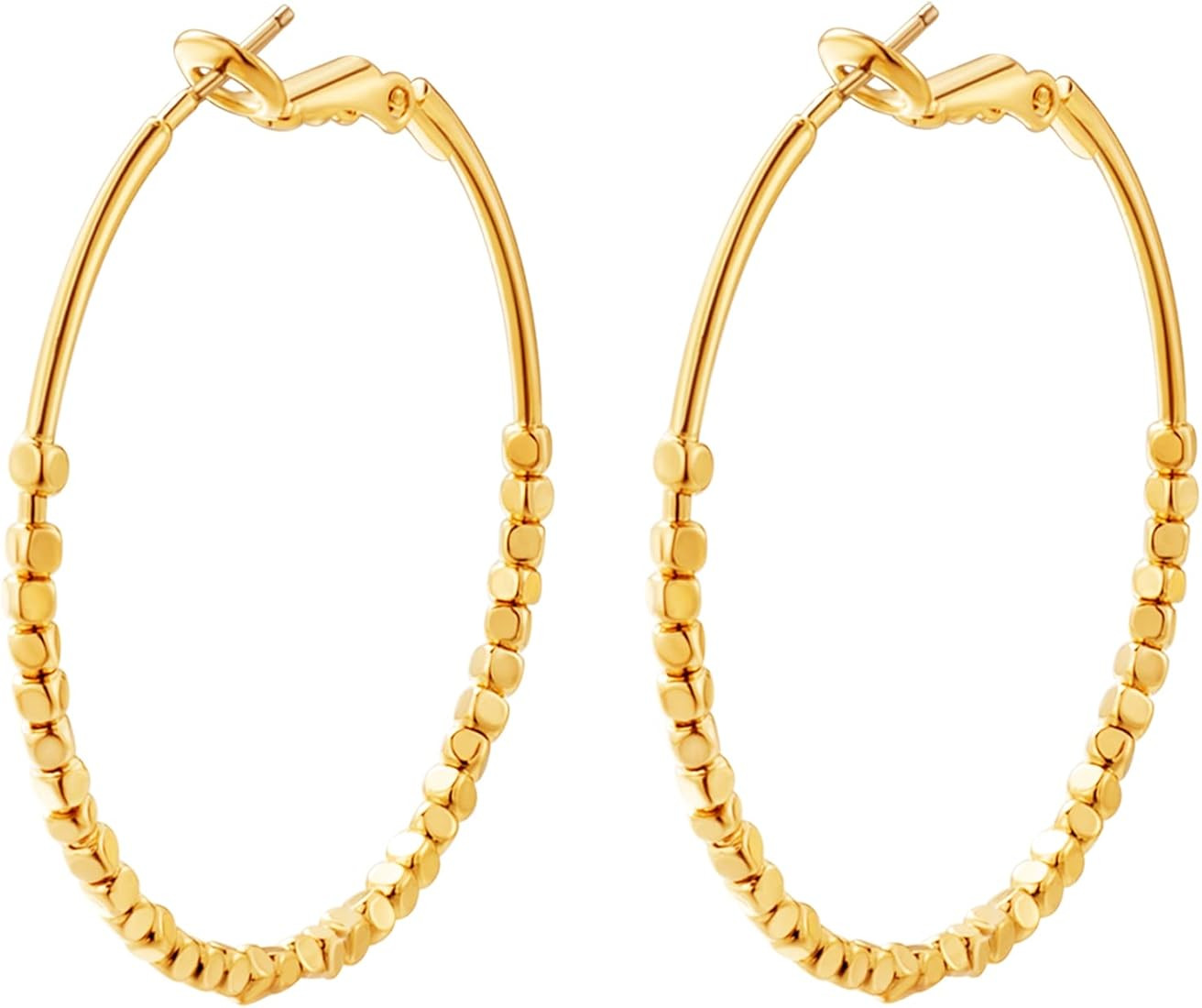 YKKZART Gold Earrings 14k Gold Plated Hoop Earrings Dainty Pearl hoop Disc Coin Bead Starfish Tea... | Amazon (US)