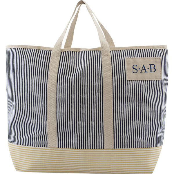 Two Tone Stripes Tote Bag, Navy | Maisonette