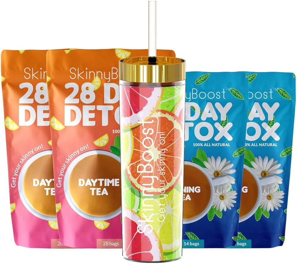 Skinny Boost Tea Kit-2 Pack-2 Plus Free Fruit Slice Tumbler- 2 Daytime Teas (28 Bags/Pouch) 2 Eve... | Amazon (US)