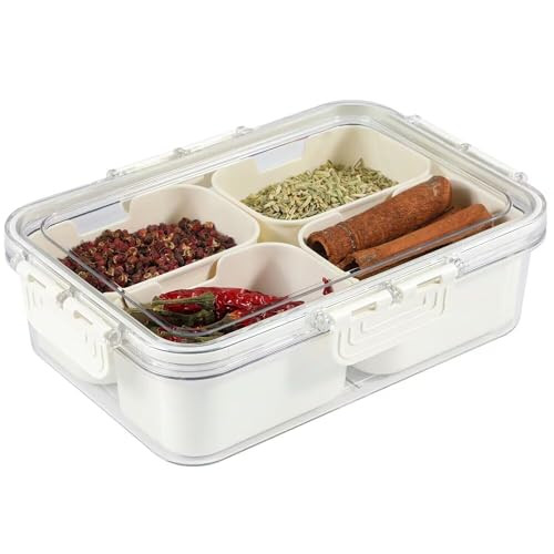 Divided Serving Tray with Lid, 4 Compartments Snackle Box Charcuterie Container, Portable Snack P... | Amazon (US)