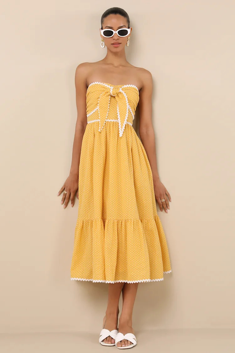 Delightful Design Yellow Polka Dot Midi Dress With Pockets | Lulus