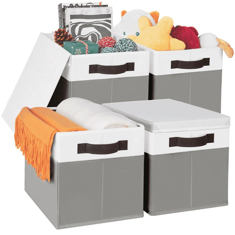 Criusia 4 Pack storage baskets for shelves with Lids and Handles, Storage Bins, Closet Organizati... | Walmart (US)