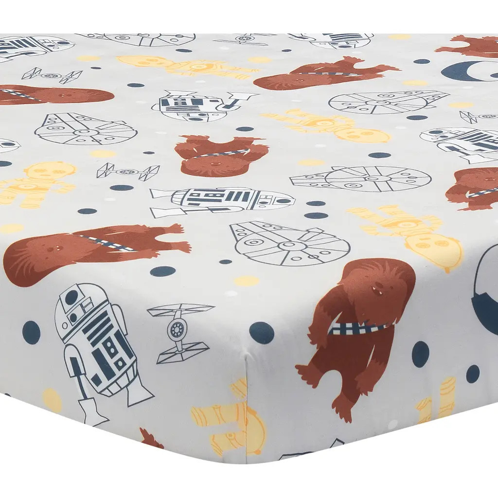 Lambs & Ivy Star Wars Signature Millennium Falcon 100% Cotton Fitted Crib Sheet in Grey at Nordstrom | Nordstrom