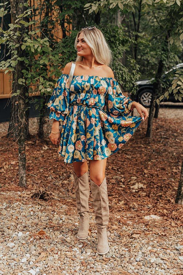 Happy Haven Floral Mini Dress in Teal | Impressions Online Boutique