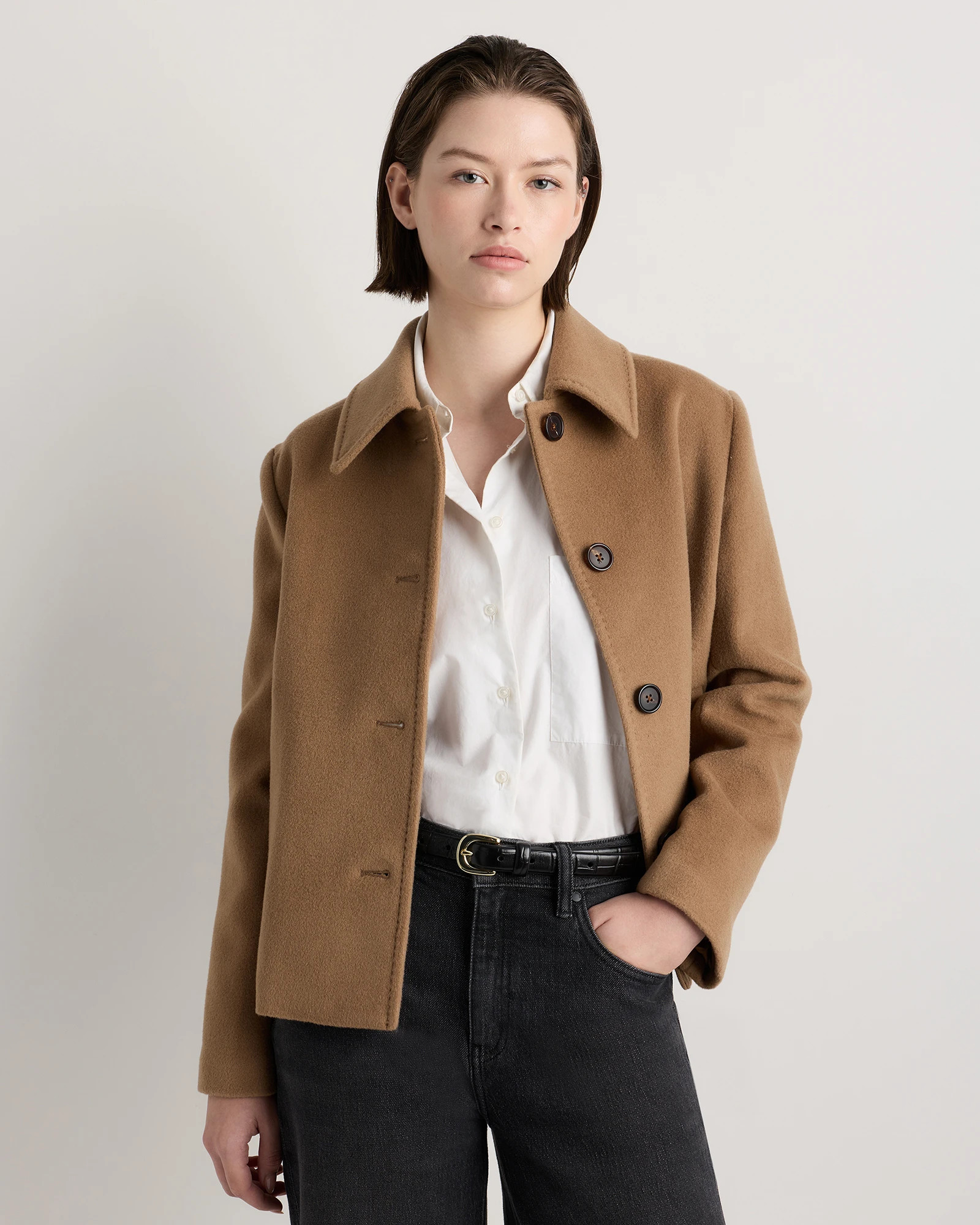 Quince | Women's Wool Cashmere Short Coat in Caramel, Size Medium | Quince