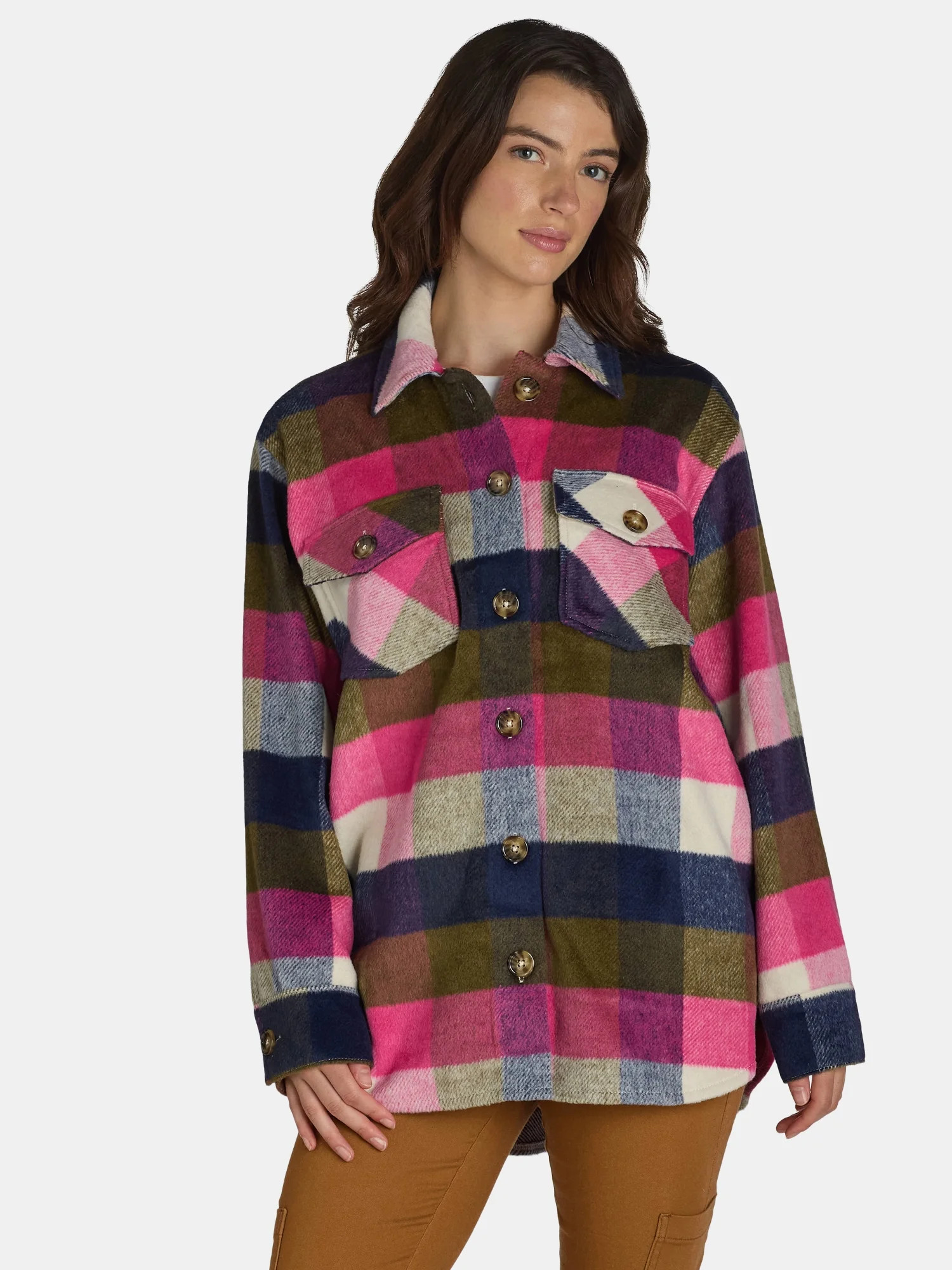 Time and Tru Women's Plaid Button Front Shacket, XS-XXXL | Walmart (US)