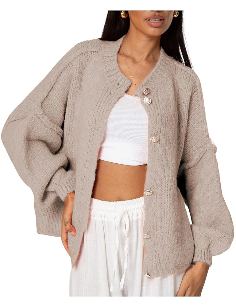 SeekMe Womens Cardigan Sweaters Casual Lightweight Long Sleeve Button Up Knit Oversized 2025 Fall... | Amazon (US)