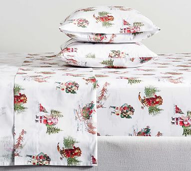 Nostalgic Santa Percale Sheet Set | Pottery Barn (US)
