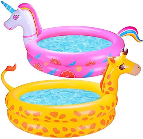 2 PCS Inflatable Kiddie Pool 48"X13" 1 Unicorn Giraffe Kid Pool for Backyard Toys… | Amazon (US)