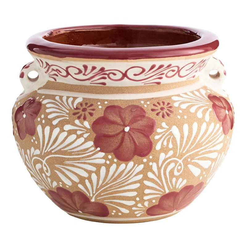 Handpainted Burgundy Flowers Outdoor Planter, Small | At Home