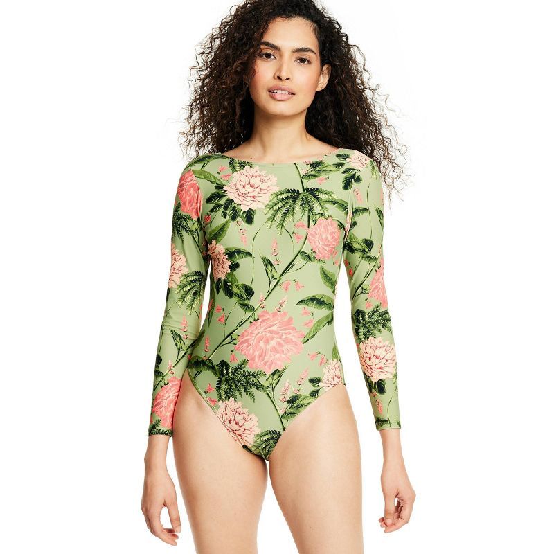 Women's Large Peony Print Long Sleeve Medium Coverage One Piece Swimsuit - Agua Bendita x Target ... | Target