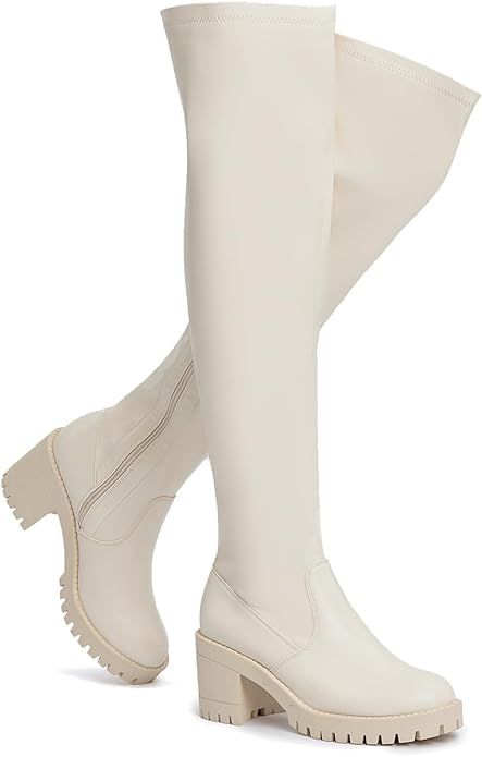 EETTARO Women's Over The Knee Boot Fashion Stretch Thigh High Boots Chunky Heel Tall Long Side Zi... | Amazon (US)