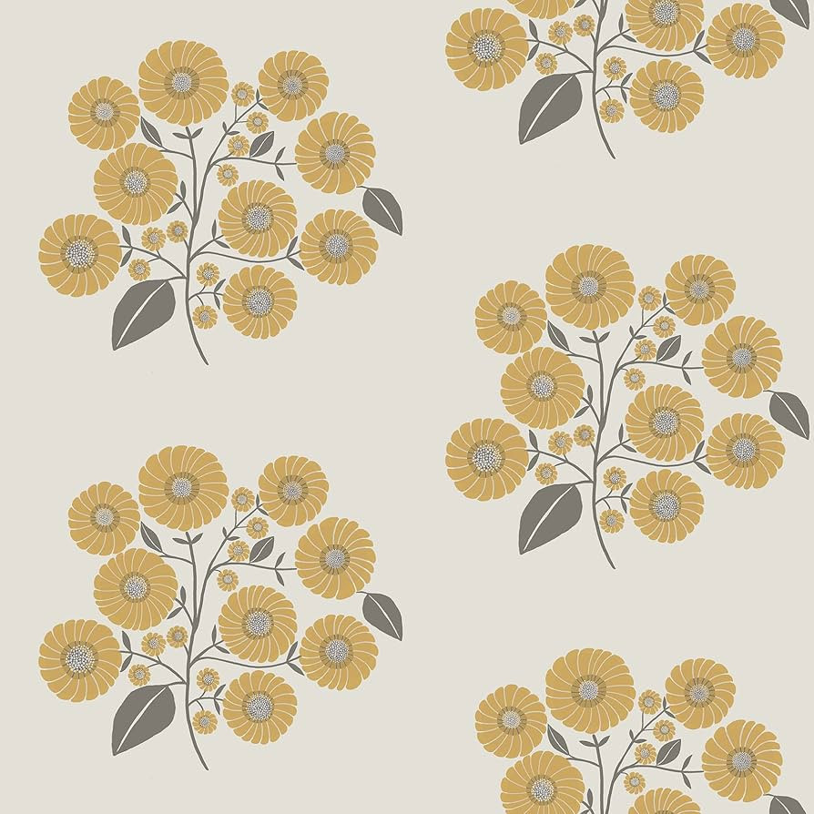 Jen Hewett StrawFlower Mustard Grey Peel & Stick Wallpaper | Amazon (US)