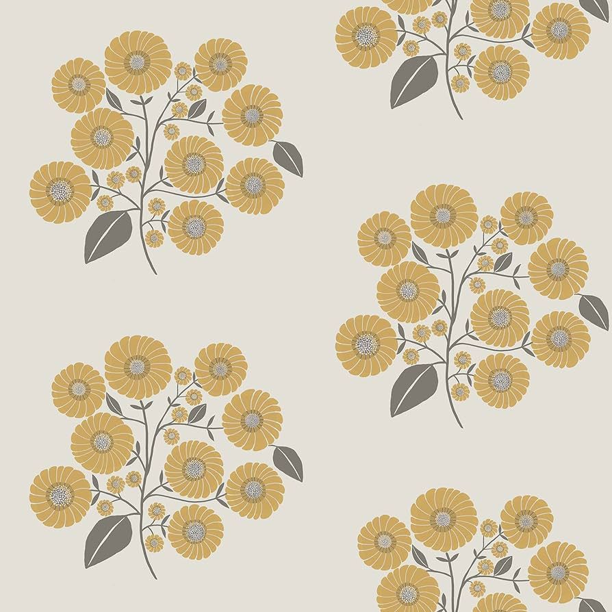 Jen Hewett StrawFlower Mustard Grey Peel & Stick Wallpaper | Amazon (US)