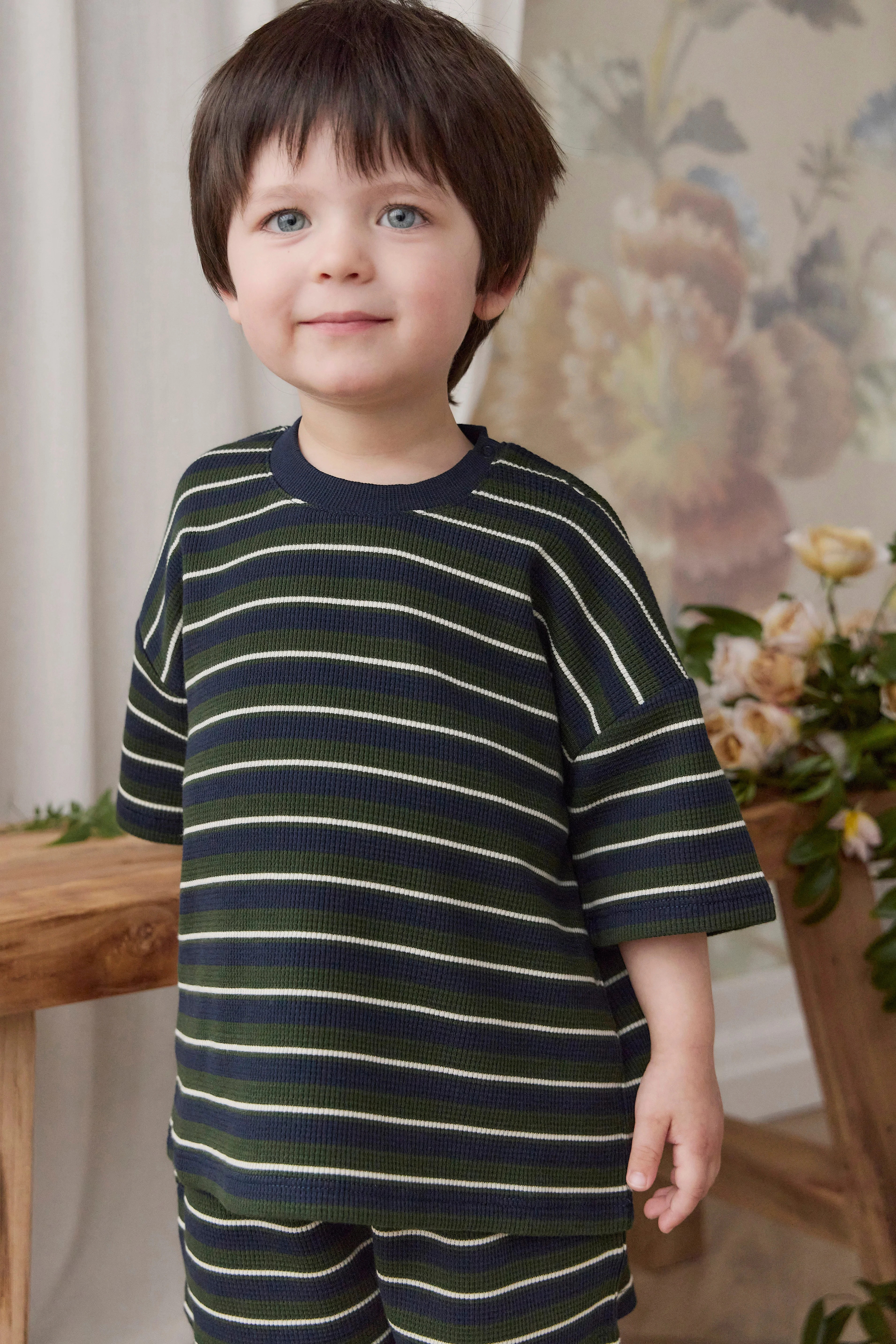 Organic Cotton Waffle Leith Tee - Maritime Grandeur Stripe | Jamie Kay