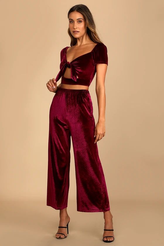 Luxurious Style Burgundy Velvet Tie-Front Two-Piece Jumpsuit | Lulus (US)
