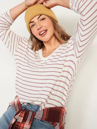 Oversized Cozy-Knit Long-Sleeve Striped T-Shirt for Women | Old Navy (US)