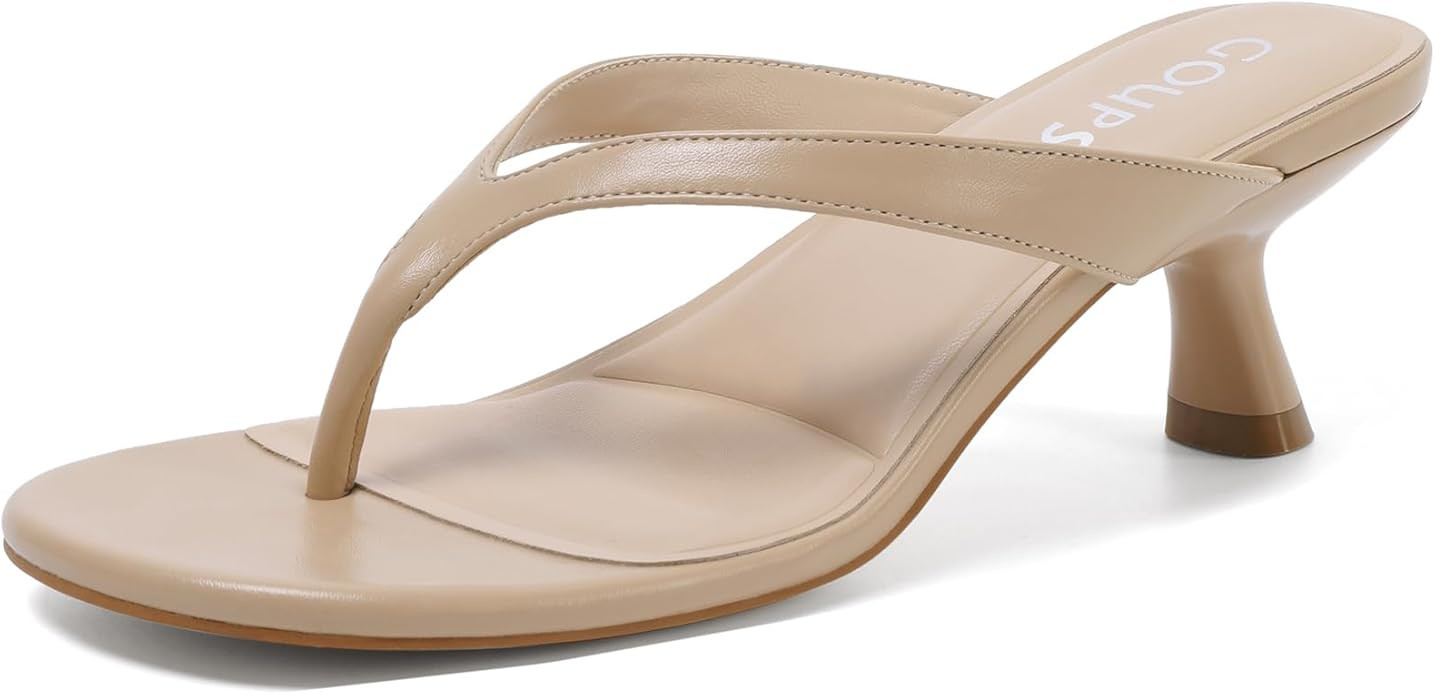 Kitten Heels for Women Round Open Toe Sandals Flip Flop Heels Summer Low Heeled Thong Sandals | Amazon (US)