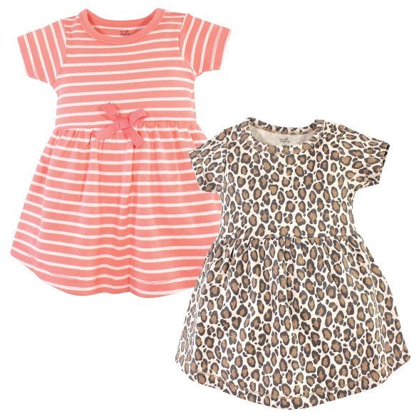 Touched by Nature Baby and Toddler Girl Organic Cotton Short-Sleeve Dresses 2pk, Leopard | Target