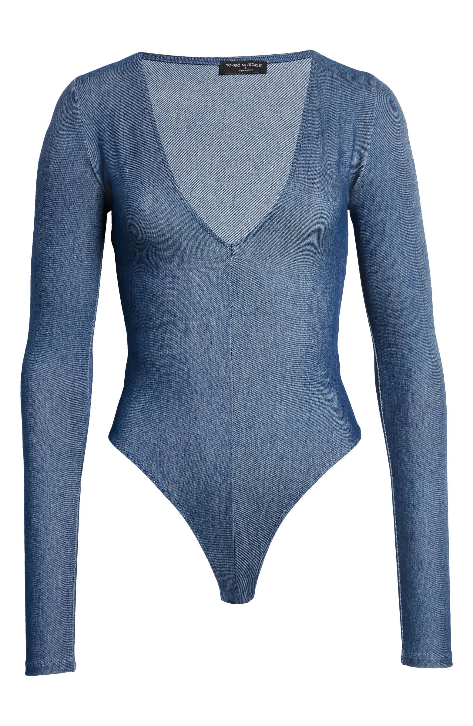 Naked Wardrobe The V Denim Bodysuit | Nordstrom | Nordstrom