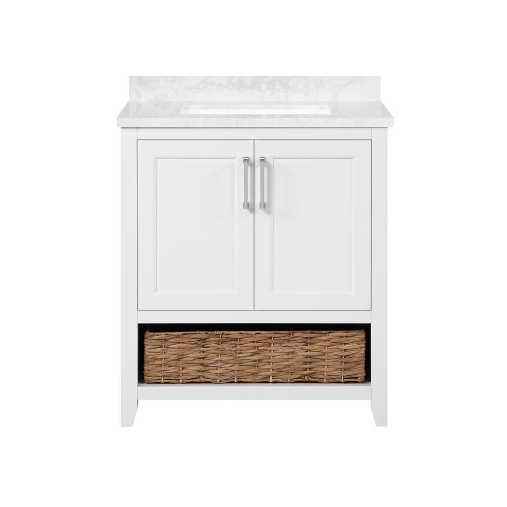 Newhall 30 in. W x 22 in. D Bath Vanity in White with Cultured Marble Vanity Top in White with Wh... | The Home Depot