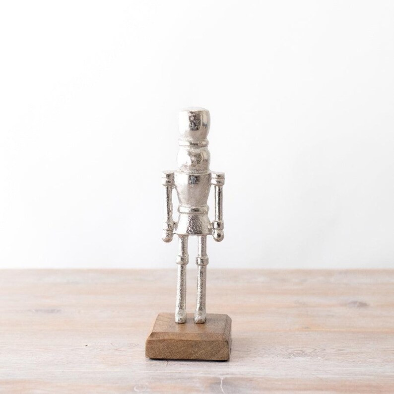 Small Aluminium Nutcracker on Wooden Base 23cm Festive Christmas Decor - Etsy UK | Etsy (US)
