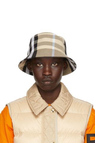 Beige Check Jacquard Bucket Hat | SSENSE