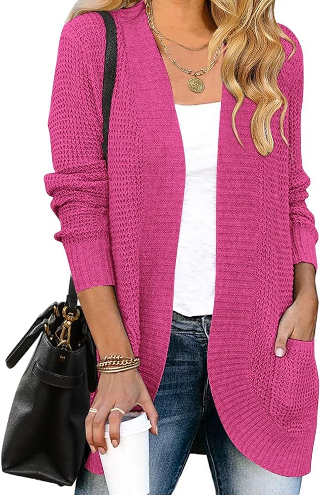 MEROKEETY Womens Long Sleeve Open Front Cardigans Chunky Knit Draped Sweaters Outwear | Amazon (US)
