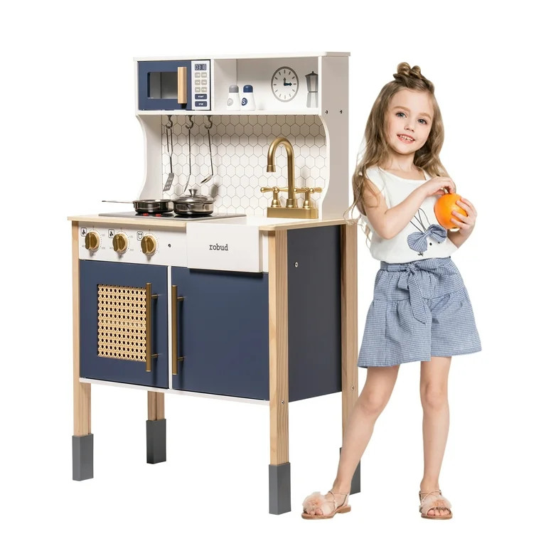 Robud Play Kitchen, Wooden Adjustable Height Pretend Playset for 3+ Boys and Girls, w/Sound & Lig... | Walmart (US)