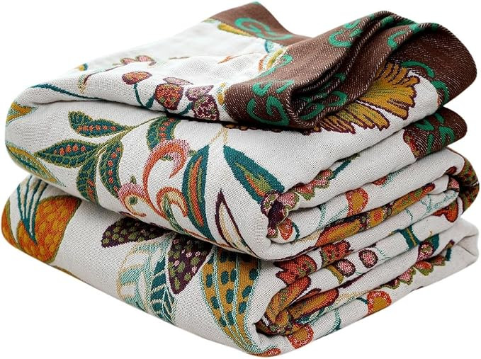 Boho Throw Blanket for Bed 100% Cotton Ultra Soft Rustic Quilt Fall Blanket Floral Printed Farmho... | Amazon (US)