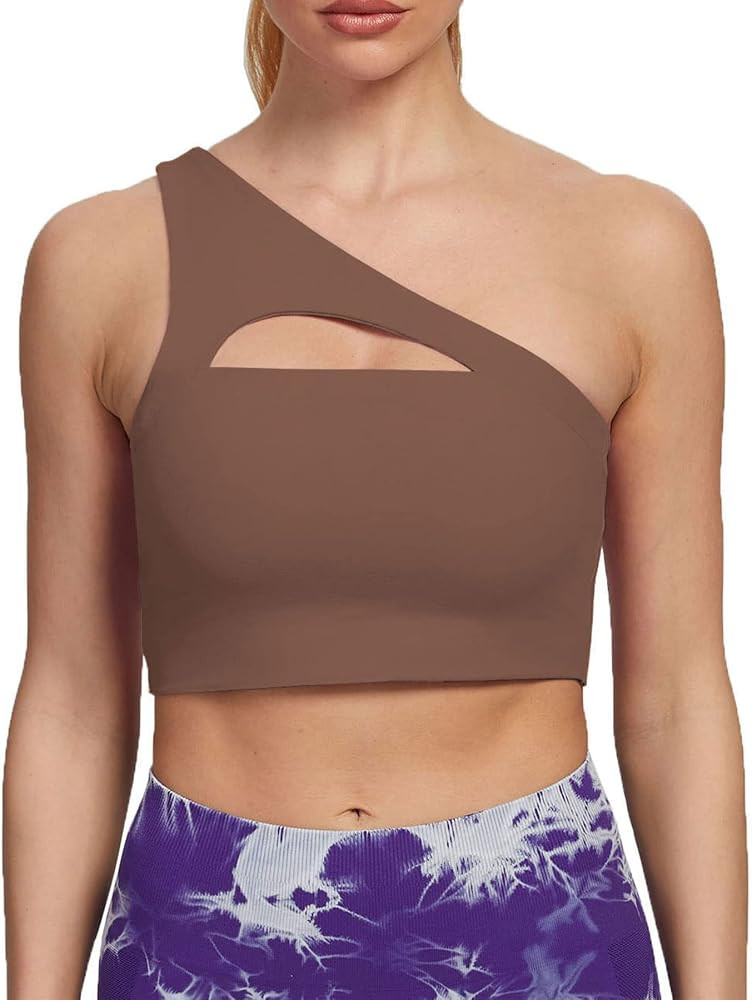Aoxjox Women's Workout Sports Bras Fitness Gym Olivia Asymmetric One Shoulder Padded Bra Yoga Cro... | Amazon (US)