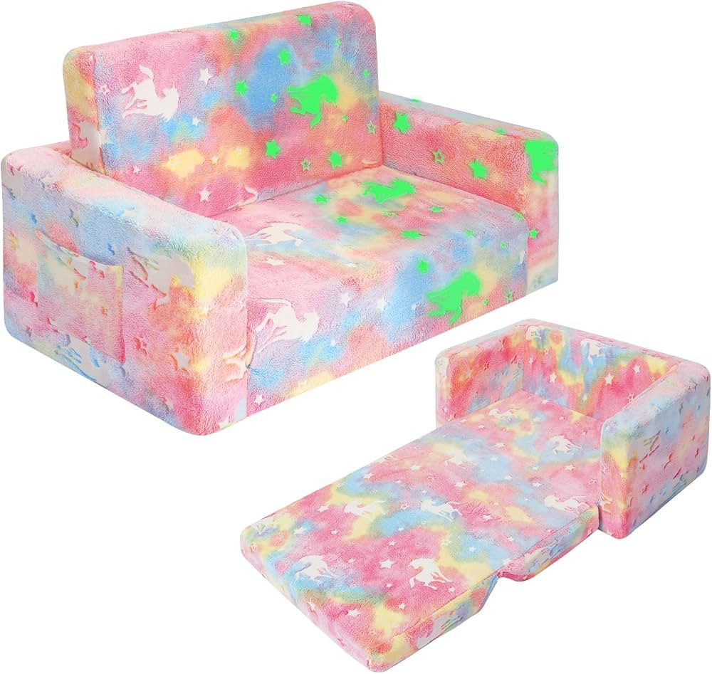 SLIGUY Kids Couch, Fold Out Kids Sofa Chair, Toddler Convertible Sofa to Lounger Pull Out Couch, Glow in The Dark Sofa Chair for Boys and Girls (Pink Unicorn) | Amazon (CA)