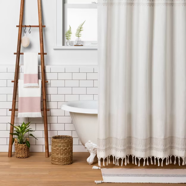 Embroidery Border Stripe Shower Curtain Taupe - Hearth & Hand™ with Magnolia | Target