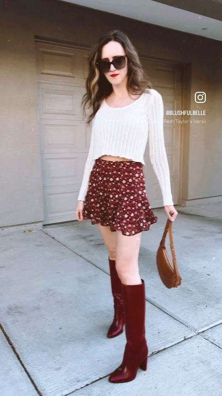 Loving him was RED ❤️‍🔥 I’m so into this color right now! Can’t get enough 🫶🏻 wearing an XS in the top and skirt. Boots run TTS! 

#LTKshoecrush #LTKSeasonal #LTKstyletip