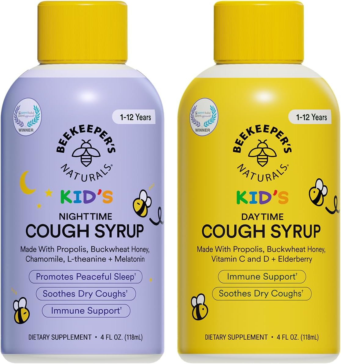 Beekeeper's Naturals Kids Honey Cough Syrup – Day & Night Value Pack – Immune Support with El... | Amazon (US)
