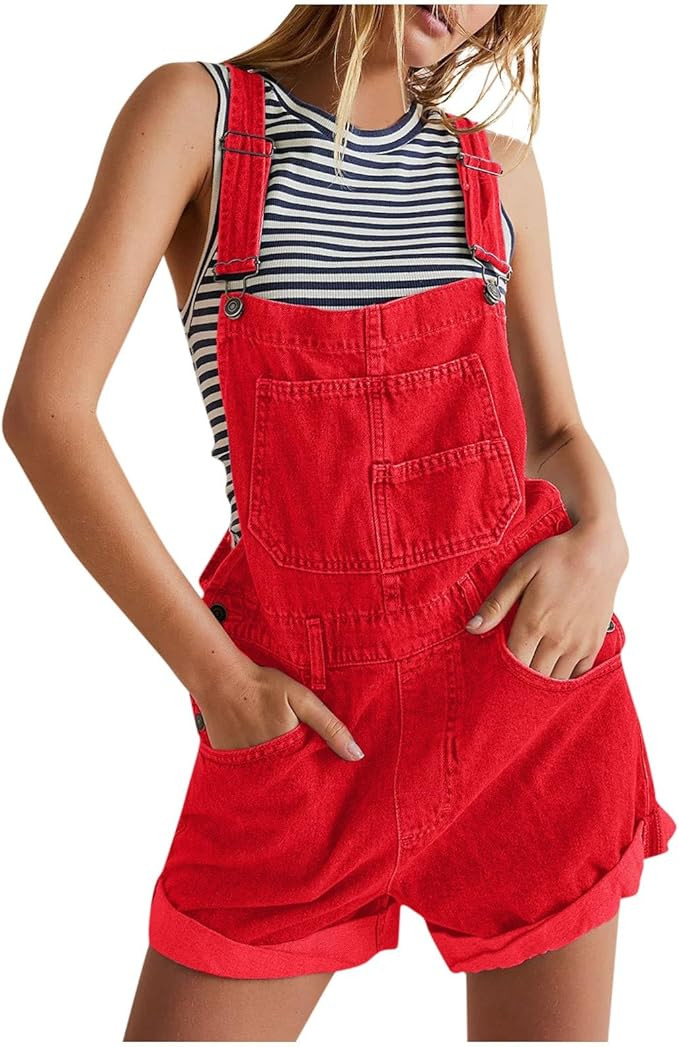 Short Overalls For Women Loose Fit,Women'S Summer Denim Jumpsuit Adjustable Jean Rompers Playsuit | Amazon (US)