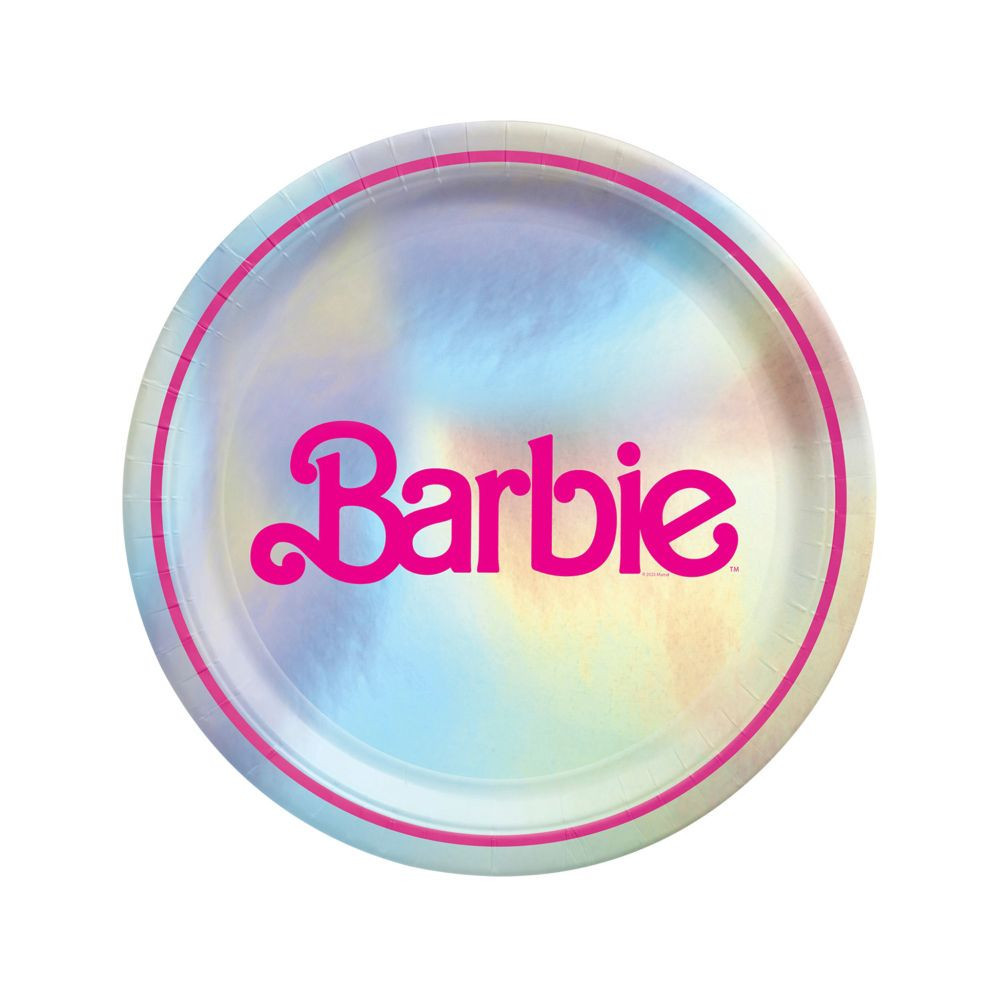 8 Pc 9"" Barbie™ Malibu Beach Party Pink & Iridescent Paper Dinner Plates | Oriental Trading Company