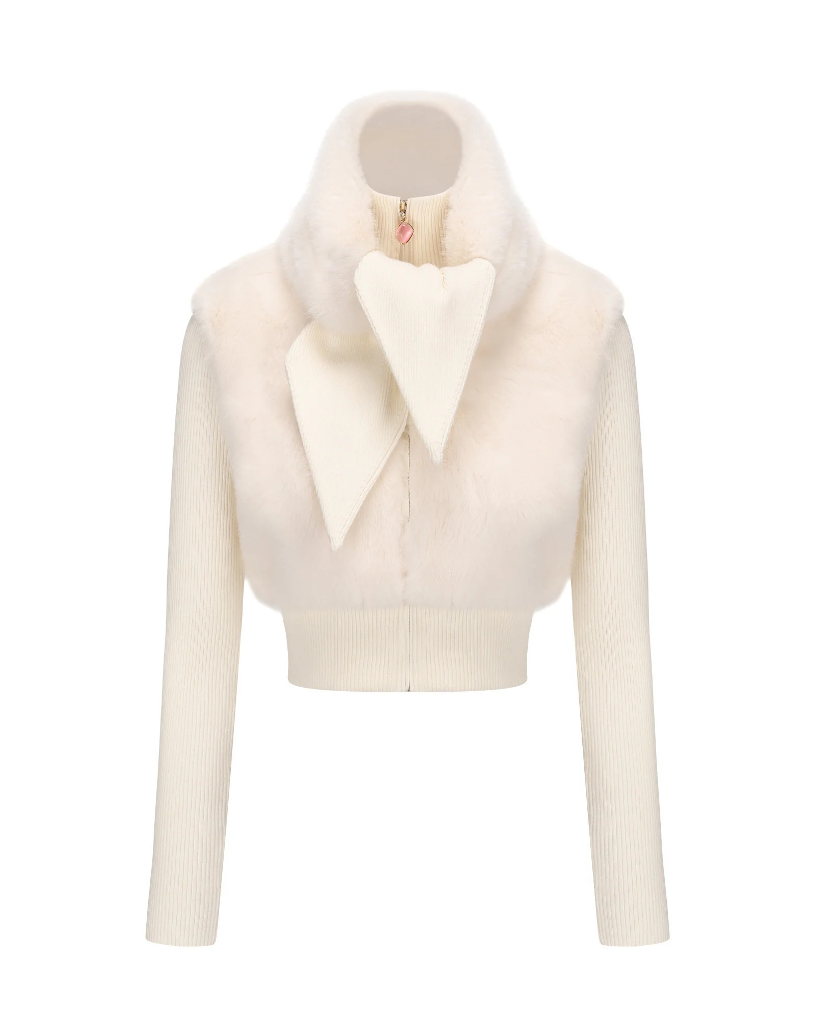 Hailey Knit Jacket (White) | Faux Fur Cropped Knit Jacket for Winter | Nana Jacqueline