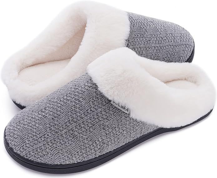 Joomra Womens Knit Warm Slippers Fluffy Cozy Memory Foam Slip on House Bedroom Shoes | Amazon (US)