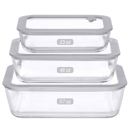 EcoEvo Glass Food Containers with Glass Lid, Microwave Safe Food Storage Container Set, 3 Pack of Large Size, Food Storage Containers with Lids, Meal Prep containers with Leak Proof Lid. | Amazon (US)