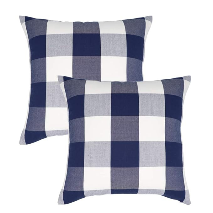 Selcet 18 x 18In Farmhouse Decorative Square Throw Pillow Covers Buffalo Check Plaid Cushion Case... | Amazon (US)