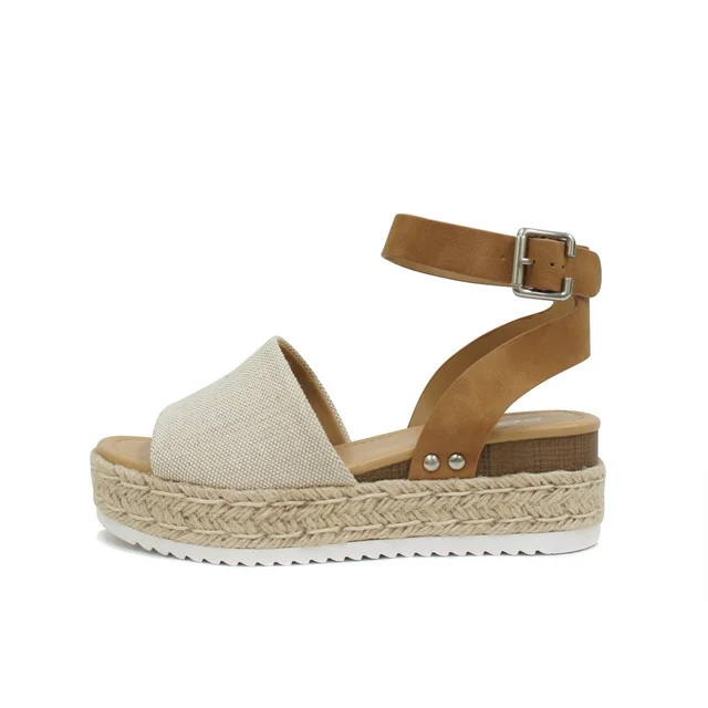 Soda Topic Open Toe Buckle Ankle Strap Espadrilles Flatform Wedge Casual Sandal - Walmart.com | Walmart (US)