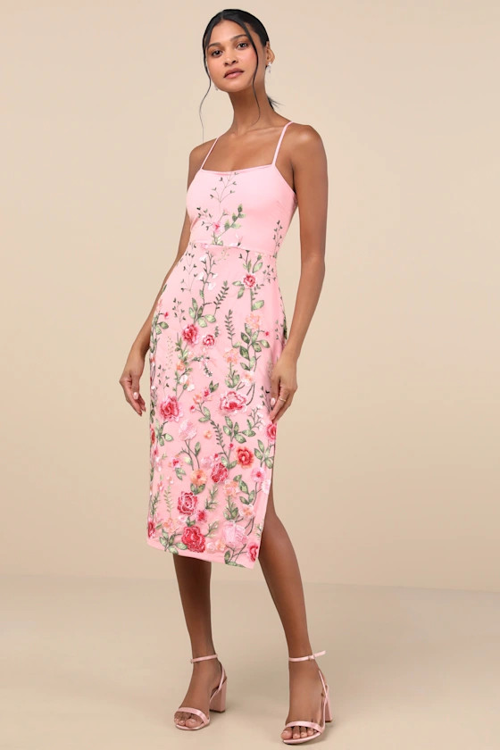 Blooming For Love Pink Floral Embroidered Midi Dress | Lulus