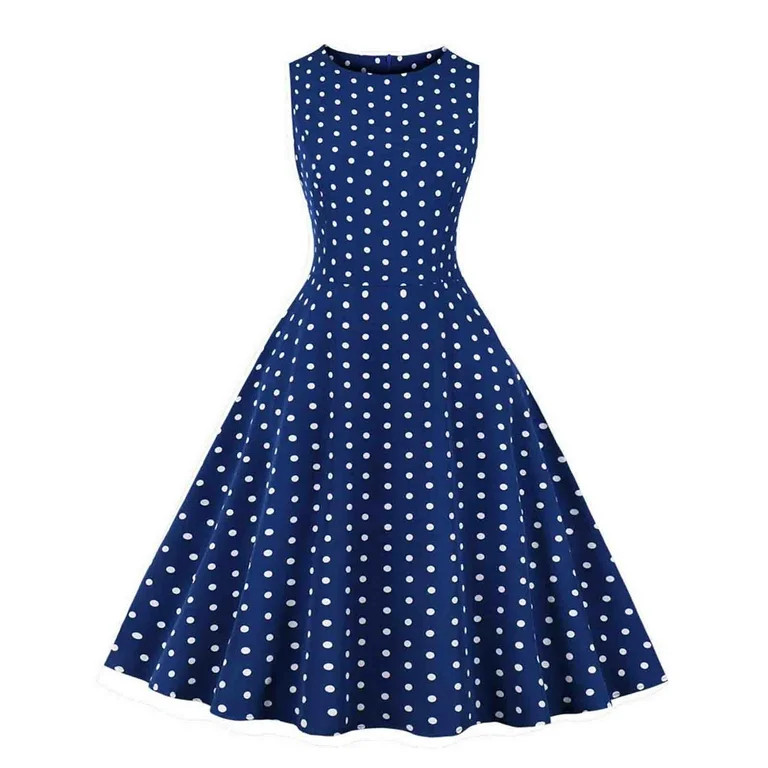Women's Sleeveless Polka Dot Dress 50s 60s Vintage Rockabilly Dress Ruffle Flowy Hepburn Dress fo... | Walmart (US)