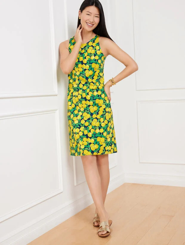 Effortless Jersey Sleeveless Shift Dress - Lemon Bunches | Talbots