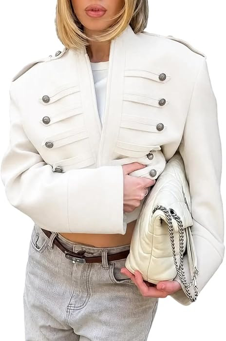 Womens Military Jacket Double Breasted Button Cropped Fall Coat | Amazon (US)