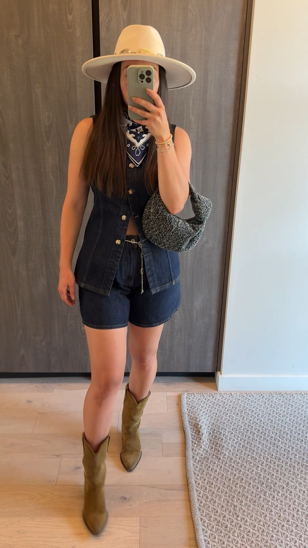 Giddy up she’s ready for the rodeo 🤠 obsessed with this set!!! And only ~$100

Both vest and shorts are TTS - wearing small and 27. 

#LTKFindsUnder100 #LTKSaleAlert #LTKStyleTip