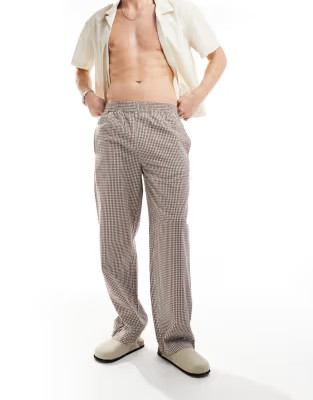 ASOS DESIGN relaxed linen trousers in brown and white gingham | ASOS (Global)