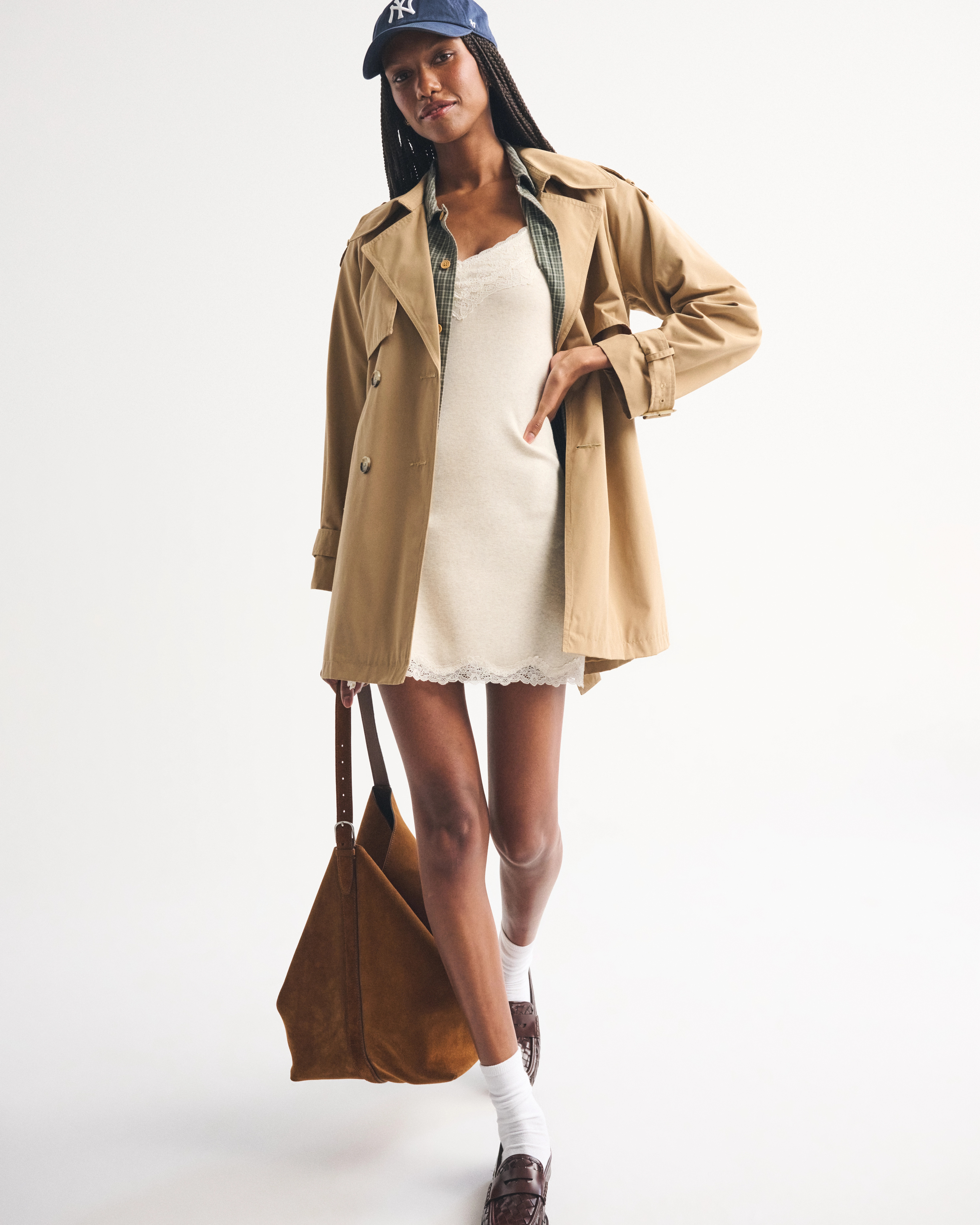 Bra-Free Ribbed Lace Trim Mini Dress | Abercrombie & Fitch (US)