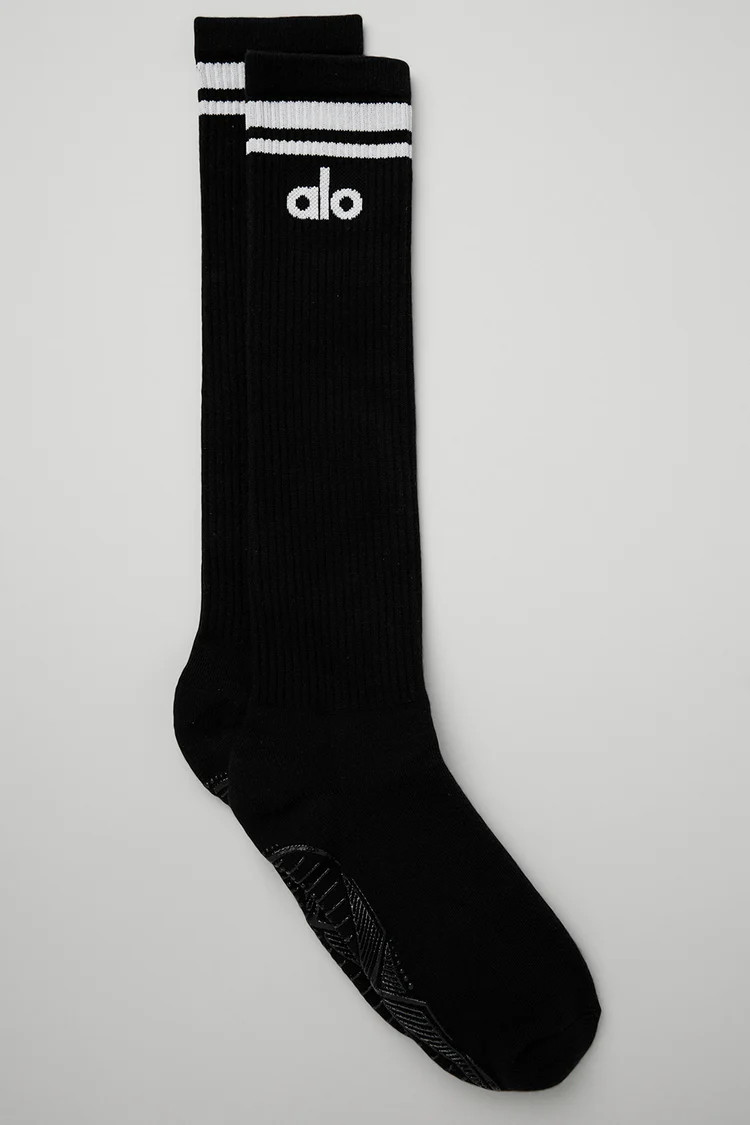 Women's Knee-High Throwback Barre Sock - White/Black | Alo Yoga (US)